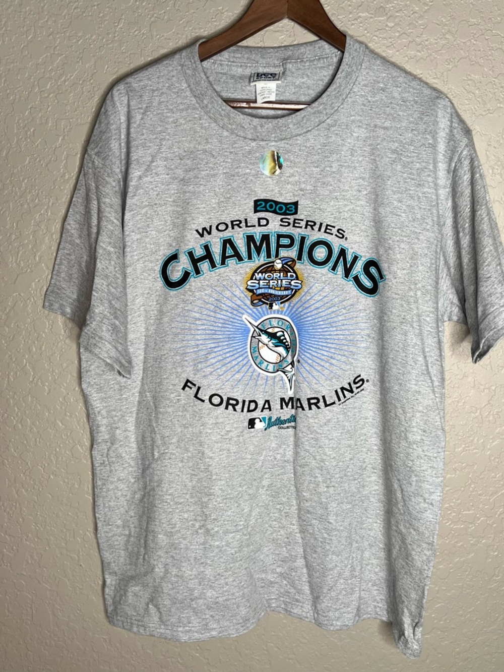 NWOT Vintage Marlins World Series Grey T shirt Sz L Cotton Base Ball Sports